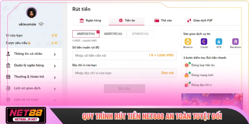 Quy trình rút tiền NET888 an toàn tuyệt đối